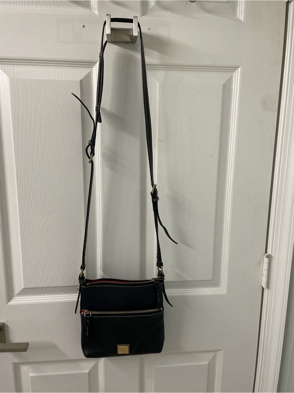 Dooney & Bourke Black Leather Crossbody with Gold Accents